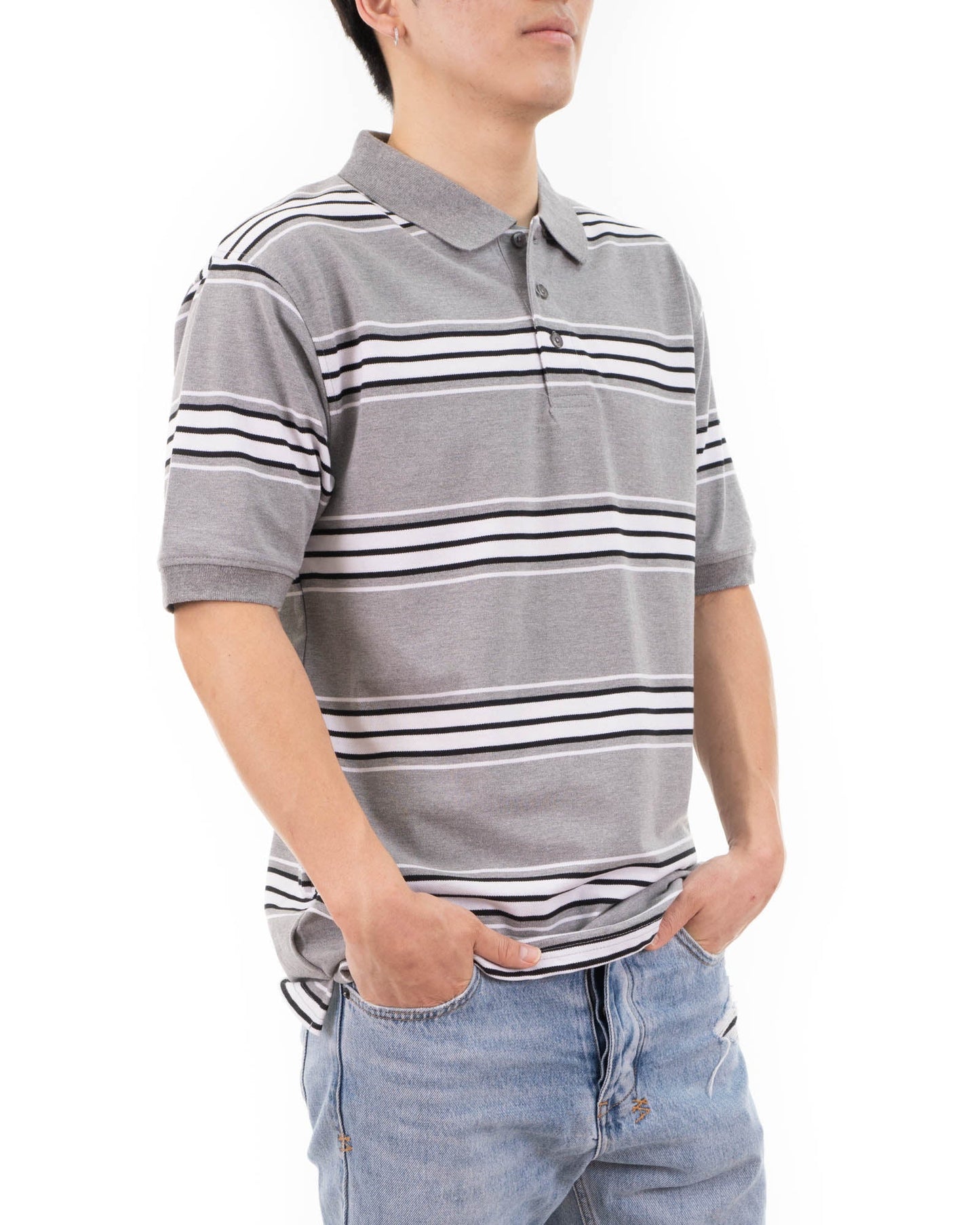 ALL POLO | Classic Striped Polo Shirt - Premium Cotton Blend Short Sleeve Polo